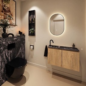 Mondiaz Ture DLux toiletmeubel 80cm washed oak met wastafel lava links met kraangat