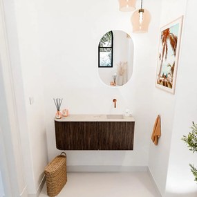 Mondiaz Joya DLux 100cm toiletmeubel ronding links walnut met wastafel faye rechts zonder kraangat frappe