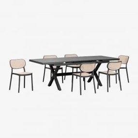 Set Uitschuifbare Rechthoekige Aluminium Tuintafel (180-240x90 Cm) Karena En 6 Omara Tuinstoelen Grijs – Grafiet - Sklum