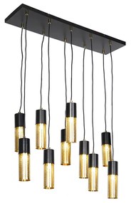 Eettafel / Eetkamer Industriële hanglamp zwart met goud 10-lichts - Raspi Industriele / Industrie / Industrial E27 Binnenverlichting Lamp