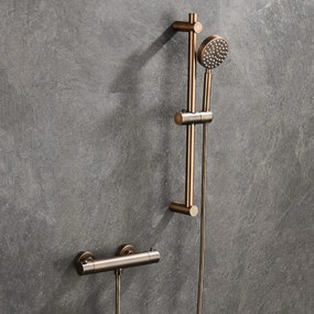 Saniclear Antique doucheset met thermostatische kraan, handdouche en glijstang verouderd messing