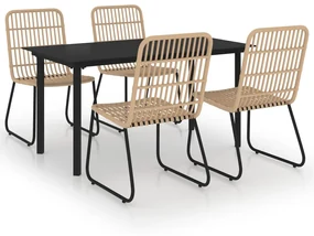 vidaXL 5-delige Tuinset poly rattan en glas