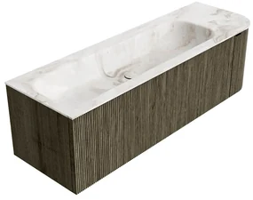 Mondiaz Kurve-dlux 145cm badmeubel ronding rechts shadow met 1 lade en deur en wastafel big large links zonder kraangat frappe