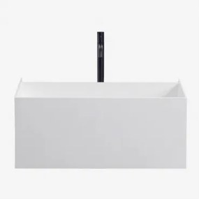 Nerine Zwevend Badkamermeubelset Van Hars Met Geïntegreerde Wastafel En Led-verlichting Wit & Spiegelloze & Mat Zwart ↑30 Cm - Sklum