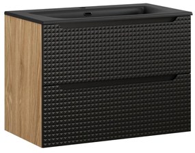 Comad Luxor Black badmeubel 80cm met 2 lades en wastafel zwart mat