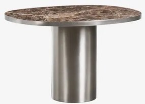 Ovalen Eettafel 120x100 Cm Van Natuursteen En Roestvrij Staal Fertrix Bruin Marmer Emperador - Sklum