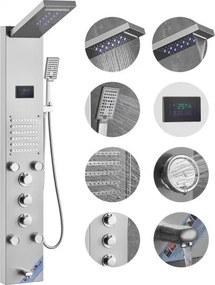 VEVOR Douchepaneelsysteem, 6 douchestanden, LED- en schermwaterkracht-douchepaneeltoren, regenval, waterval, 5 massagestralen, baduitloop, handdouche, wandgemonteerde roestvrijstalen doucheset