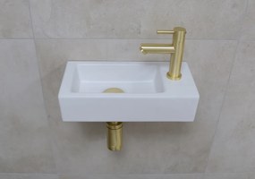 Mueller Mini Rhea 36x18x9cm fonteinset mat wit met gouden kraan rechts