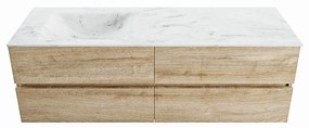 Mondiaz Vica DLux badmeubel 150cm washed oak 4 lades met wastafel opalo links zonder kraangat