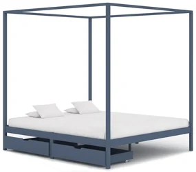vidaXL Hemelbedframe met 2 lades massief grenenhout grijs 180x200 cm