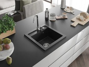 Mexen Vito granieten gootsteen 1-kamerig 520 x 490 mm, zwart, chromen sifon - 6503521000-77