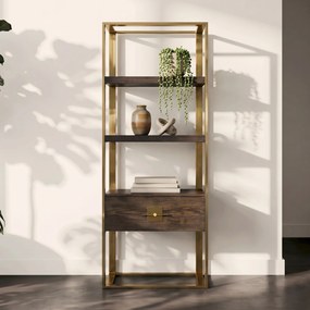 Kare Design Osaka Open Wandkast Messing Met Hout - 82.4x45x210cm.