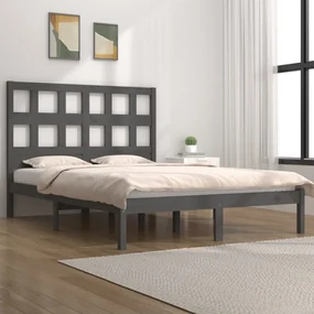 vidaXL Bedframe massief grenenhout grijs 150x200 cm 5FT King Size