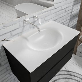 Zaro Sevilla Solid Surface badmeubel 80cm mat zwart geen kraangat met 2 lades