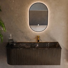 Mondiaz Kurve-dlux 125cm badmeubel ronding links shadow met 1 lade en deur en wastafel big medium kraangat rechts lava