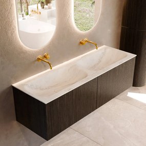 Mondiaz Kurve-dlux 140cm badmeubel shadow met 2 lades en wastafel stor small dubbel zonder kraangat opalo