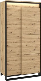 Kledingkast Luliru 126, Zwart, Artisan eiken, 195x95x50cm, 83 kg, Kledingkast deuren: Met scharnieren, Aantal planken: 5, Aantal planken: 5