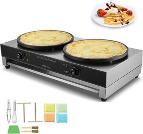 VEVOR elektrische crêpepan, crêpepan met dubbele bakkop, 6000W platte crêpegrillplaat, roestvrijstalen pannenkoekenpan, pannenkoekenpan voor ontbijtgranen, temperatuurregeling (zonder stekker)