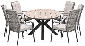 Garden Impressions Aleria tuinset 7-delig taupe - Tulli tuintafel 220x115xH75 cm - light teak vironwood