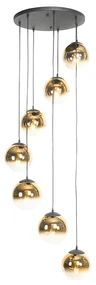 Smart hanglamp zwart met goud glas 7-lichts incl. 7 Wifi A60- pallon E27 rond Binnenverlichting Lamp