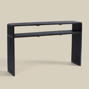 Wandtafel Zwarte Teak Latjes - 130 X 30cm.
