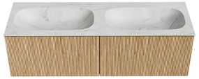 Mondiaz Kurve-dlux 140cm badmeubel oak met 2 lades en wastafel stor small dubbel zonder kraangat opalo