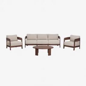 Tuinset Met 3-zitsbank, 2 Fauteuils En Salontafel Van Acaciahout Uleno Donker Acaciabruin - Sklum