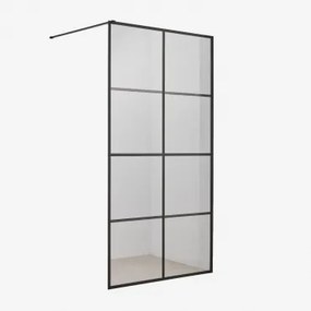 Vaste Douchewand Met Ruitdecoratie, 8 Mm Gehard Glas En Camden Aluminium Transparant & Matzwart & 100x195 Cm - Sklum