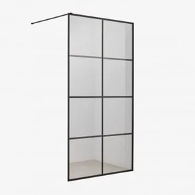 Vaste Douchewand Met Ruitjesmotief, 8 Mm Gehard Glas En Camden Aluminium Matzwart & Transparant & 100x195 Cm - Sklum
