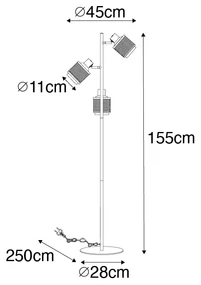 Industriële vloerlamp zwart met goud 3-lichts - Kayden Industriele / Industrie / Industrial E14 Binnenverlichting Lamp