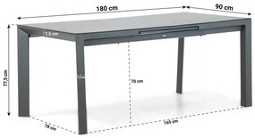 Tuinset 4 personen 180 cm Aluminium/textileen Grijs Domani Furniture Carino/Alicante