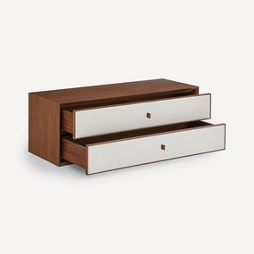 Nachtkastje met 2 laden, B110 x D42 cm, notenhoutfineer en stof, ARCHIVITA XL