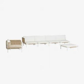 Tuinset Met 4-delige Modulaire Hoekbank, Poef En Stoel Van Roubly-staal Beige Amandelroos - Sklum