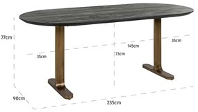 Richmond Interiors Revelin Ovale Eettafel Antiek Messing 235 Cm - 235 X 90cm.