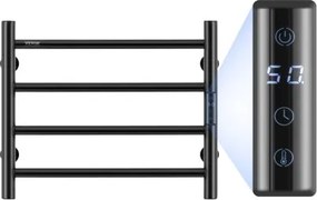 VEVOR Handdoekwarmer met 4 stangen, aan de muur te bevestigen verwarmde handdoekhouder voor de badkamer, IPX5 waterdichte handdoekwarmer met timer en LED-display, handdoekwarmer met 5 instelbare temperatuurniveaus, zwart