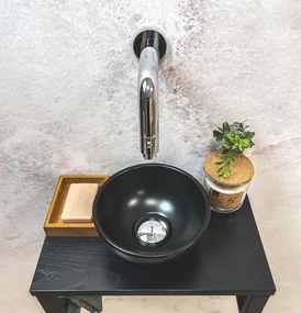 Saniclear Lovi fonteinset met zwarte waskom en chromen kraan voor in het toilet