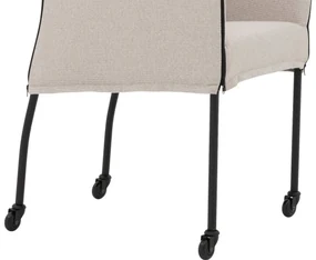 Goossens Eetkamerstoel Funk Zwarte Poten wit stof met armleuning en met wielenZwart skater wiel met zwarte kap, modern design