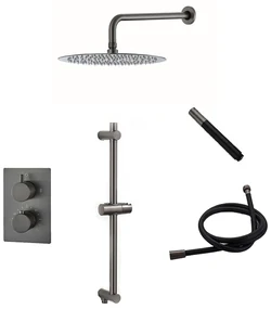 Saniclear Iron Pro inbouw regendouche met wandarm, 30cm hoofddouche en glijstang verouderd ijzer - gunmetal