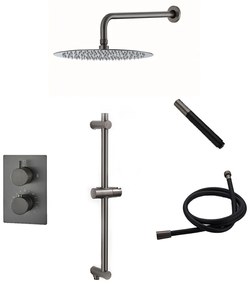 Saniclear Iron Pro inbouw regendouche met wandarm, 30cm hoofddouche en glijstang verouderd ijzer - gunmetal