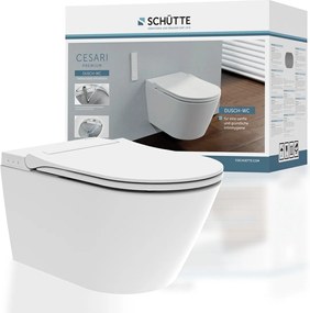 Schutte Cesari Premium randloze douche wc met Slim toiletzitting wit glans