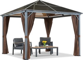 Milos tuinhuisje 3x3m met bruine gordijnen Tuinpunt