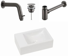 Plieger Houston fonteinset met mat witte fontein links en gunmetal inbouwkraan