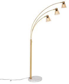 Booglamp brons met marmer en amber glas 3-lichts - Nina Art Deco E27 Binnenverlichting Lamp