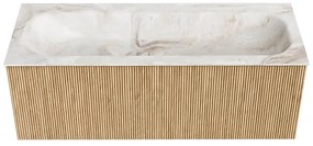 Mondiaz Kurve-dlux 120cm badmeubel oak met 1 lade en wastafel big large midden 2 kraangaten frappe