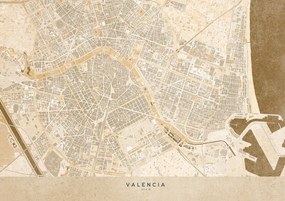 Kaart Sepia vintage map of Valencia, Blursbyai