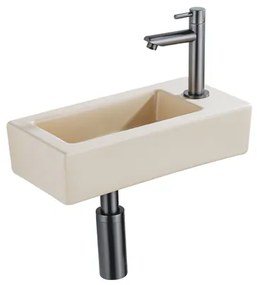 QeramiQ Fuente Fonteinset - 37.5x18.5x9cm - keramiek - kraangat rechts - fonteinkraan gunmetal - afvoerplug - verlaagd sifon - Mat Beige SW1122448/SW769487/SW767295/SW696239