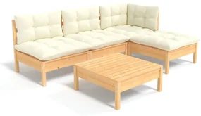 vidaXL 5-delige Loungeset met crèmekleurige kussens grenenhout