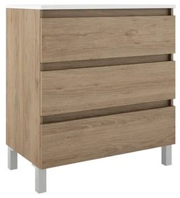 Adema Chaci PLUS Wastafelonderkast - 80x86x46cm - 3 lades - Geintegreerde greep - MFC - eiken (hout) 084442