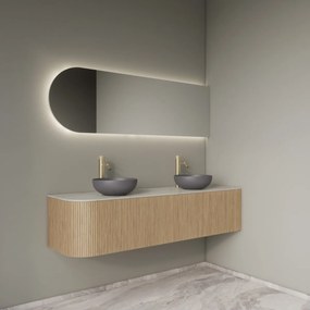 Gliss Design Alluro badmeubel ribbelfront met ronding links 160cm mist en wit marmer toppaneel