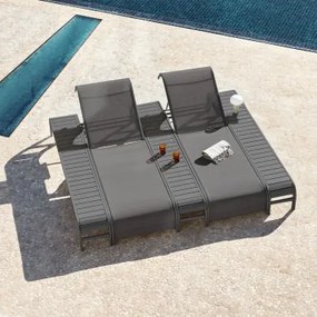 Set Van 2 Verstelbare Ligstoelen En 3 Bijzettafels Van Staal Marietta Grijs – Grafiet - Sklum